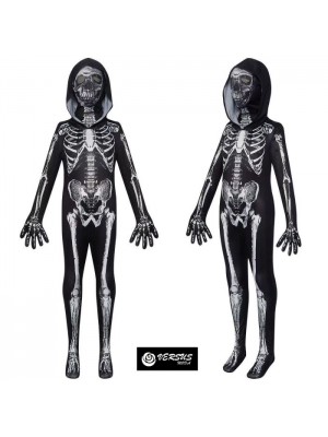 Vestito Carnevale Halloween Scheletro Morte Tuta con Cappuccio SCHELETRO02